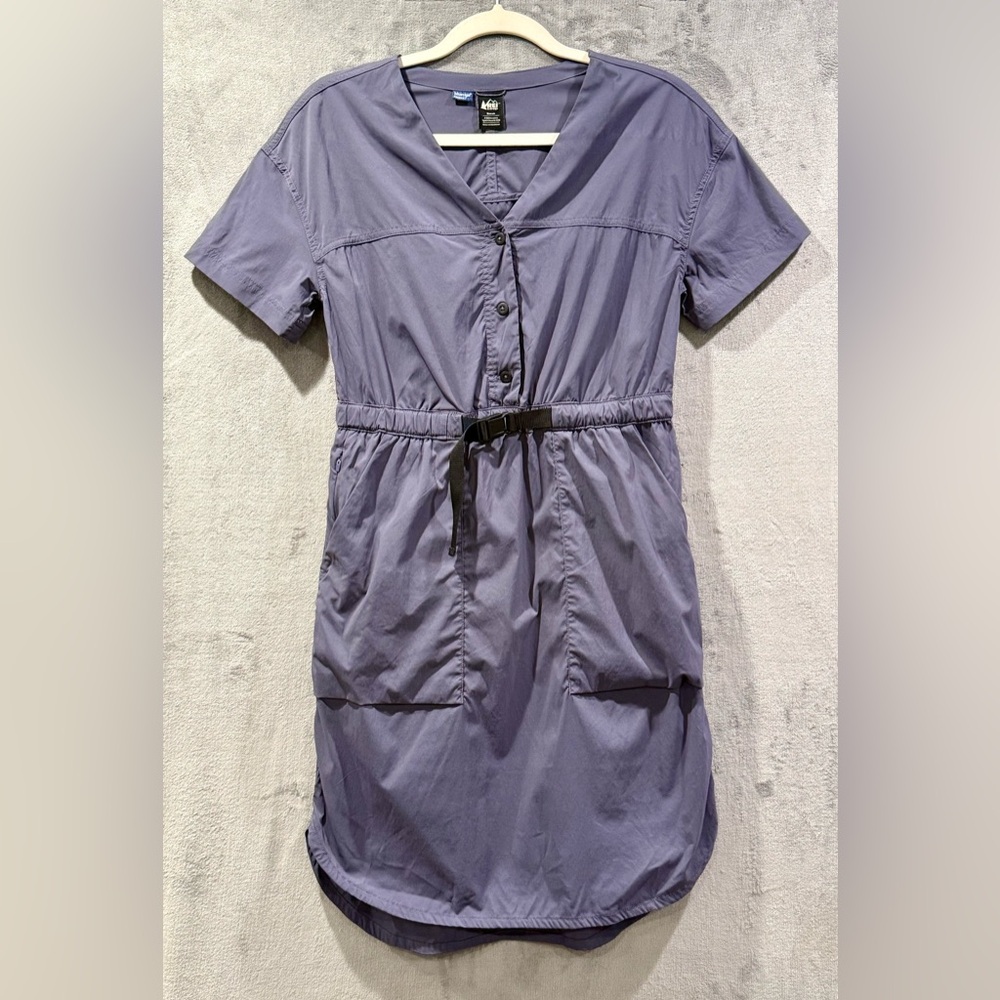 REI Co Op Sahara Dress Womens Size Small Greystone Blue Short Sleeve Outdoors